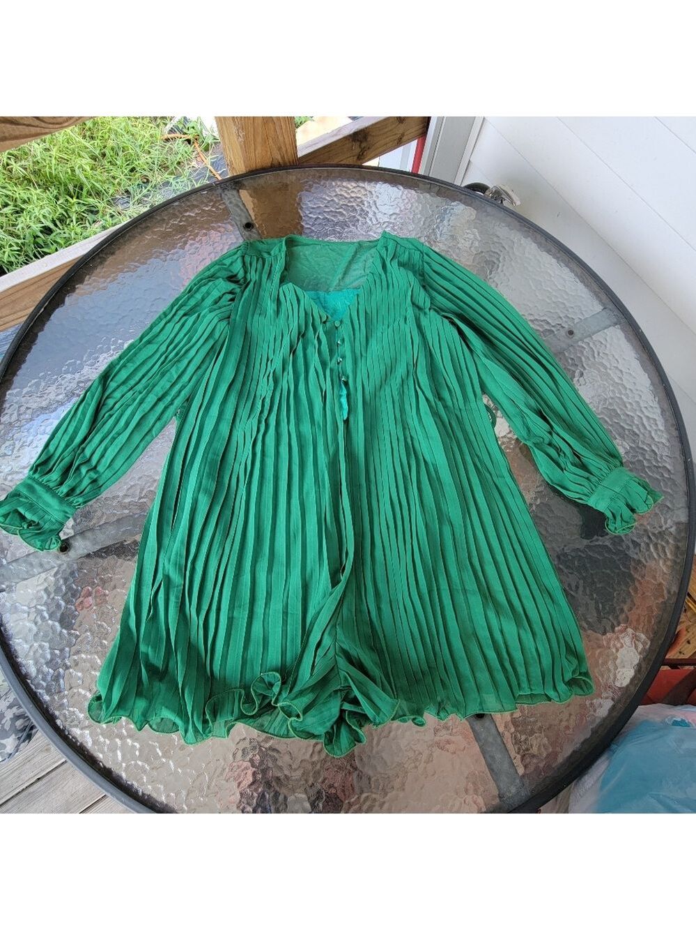 Green Pleated Jumpsuit Size S - Picture 2 of 7